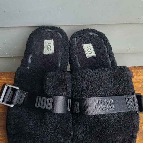 UGG Black Fluffita Slide Shearling Platforms size 9 - Picture 5 of 13
